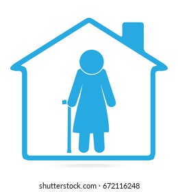 Nursing Home For Elderly Woman Blue Icon