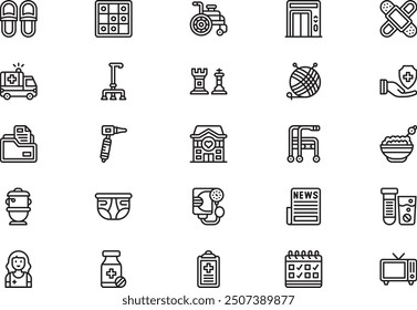 La colección de iconos de hogares de ancianos es una Ilustración vectorial con trazo editable.