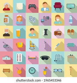 Nursing home icons set. Flat set of nursing home vector icons for web design