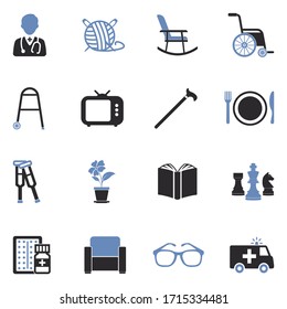 Nursing Home Icons. Two Tone Flat Design. Vector Illustration.