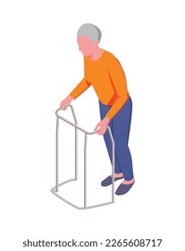 Nursing home isometric composition with staff monitoring patients and elderly people activities vector illustration