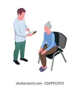 Nursing home isometric composition with staff monitoring patients and elderly people activities vector illustration