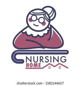 Nursing home logo with old retired woman and walking cane