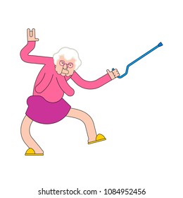Nursing home party. Grandmother Dance. Grandma Dances. Old lady cool. Vector illustration
