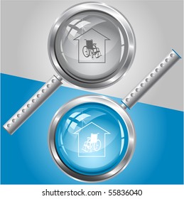 Nursing home. Vector magnifying glass.