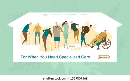 Nursing House Landing Page. Skilled Nurse Residential Healthcare, Physical Therapy Service. Social Support And Community Care. Medicine, Healthy Lifestyle Concept. Editable Cartoon Vector Illustration