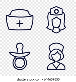 Nursing icons set. set of 4 nursing outline icons such as pacifier, nurse