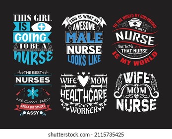 Nursing lettering quotes design bundle vector, nurses practitioner typographic saying design bundle vector.