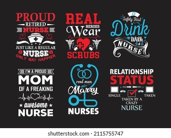 Nursing lettering quotes design bundle vector, nurses practitioner typographic saying design bundle vector.