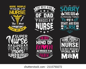 Nursing lettering quotes design vector bundle, Nurses practitioner typographic saying design bundle.