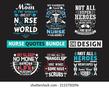 Nursing lettering quotes design vector bundle, Nurses practitioner typographic saying design bundle.