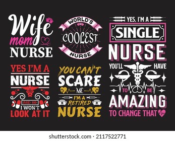 Nursing lettering quotes design vector bundle graphic, Nurses practitioner typographic saying design bundle.