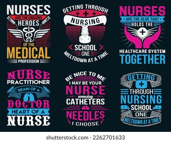 Nursing lettering quotes design vector bundle graphic, Nurses practitioner typographic saying T shirt design bundle.