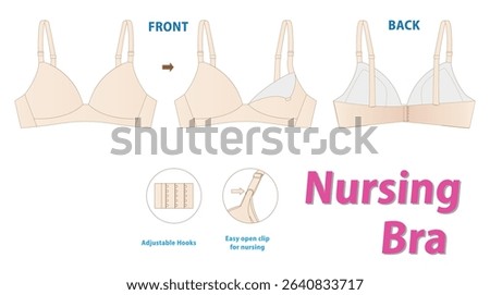 Nursing Maternity Bra Illustration isolated with Adjustable Hooks and Easy-Open Clip-with Features for Breastfeeding Mothers