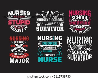 Nursing quotes design emblem badge vector bundle, nurses typographic saying vector bundle,