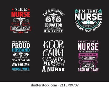 Nursing quotes design emblem badge vector bundle, nurses typographic saying vector bundle,