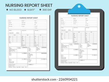 Ficha de informe de enfermería, cuaderno de registro de informes de enfermería, rastreador de informes de salud diarios del paciente, plantilla de diario de medicamentos, interior del rastreador de información de hospitalización del paciente.