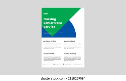 nursing senior care service elder nursing flyer, poster template. senior care service nursing poster, flyer, brochure design.