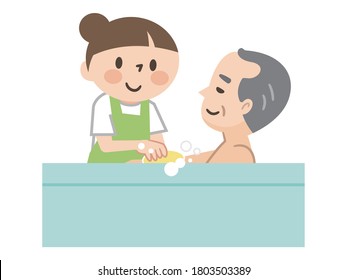 Nursing staff helping the elderly bathing