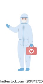 Nursing staff medical worker with gown or protective clothing isolated on white background, cartoon comic vector character