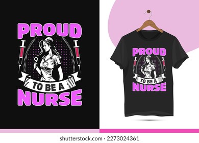 Nursing vector t-shirt design template. High-quality Design for shirt bags, mugs, and pillows. Graphic illustration with halftone, injection, flower, ribbon, and girl silhouette.