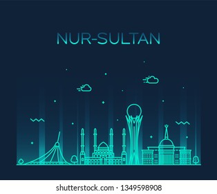 Nur-Sultan (Astana) skyline, Kazakhstan. Trendy vector illustration, linear style