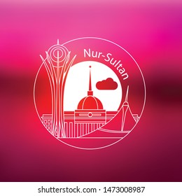 Nur-Sultan detailed silhouette. Trendy vector illustration, flat style. Stylish colorful landmarks. Bayterek tower the symbol of Astana, Kazakhstan