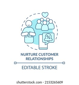 Nurture customer relationships turquoise concept icon. Solving for customer needs abstract idea thin line illustration. Isolated outline drawing. Editable stroke. Arial, Myriad Pro-Bold fonts used