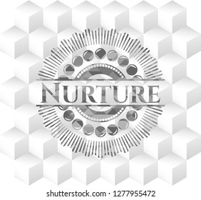 Nurture realistic grey emblem with cube white background
