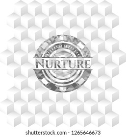 Nurture retro style grey emblem with geometric cube white background