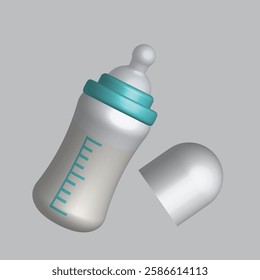 Nurturing Beginnings – Baby Bottle Concept ,Baby milk bottle. Nutrition in the plastic container for a newborn. White drink, dairy product. Isolated in gray background vector illustration Eps 10 .
