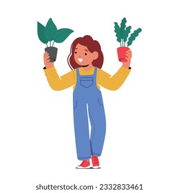 Nurturing Connection, Child Girl Character Holds A Houseplant In Hands, Symbolizing Care And Growth, Representing Beauty Of Nature And Importance Of Fostering Life. Cartoon People Vector Illustration