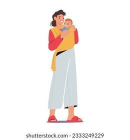 Nurturing Connection, A Mother Character Carrying Her Baby In A Sling, Providing Comfort, Closeness, And Convenience While Fostering A Strong Bond Between Them. Cartoon People Vector Illustration