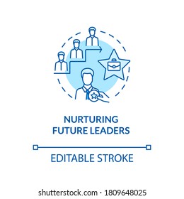 Nurturing future leaders turquoise concept icon. Education for career growth. Training for corporate executive idea thin line illustration. Vector isolated outline RGB color drawing. Editable stroke