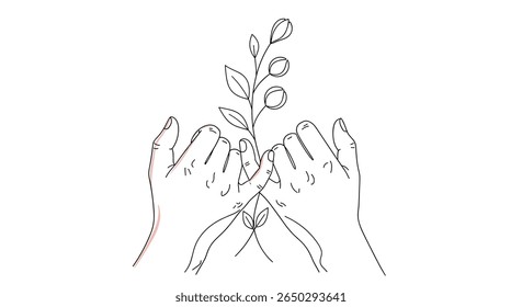 Nurturing Growth Exploring Hands Embracing a Sprout Signifying Care and Environmental Responsibility Together