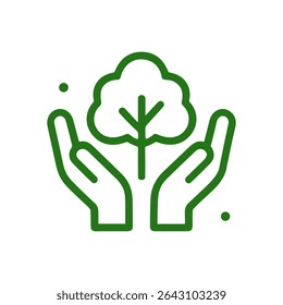 Nurturing hands supporting tree growth. Icon symbol illustration