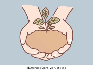 Nurturing New Life: Gentle hands cradle a small sprout emerging from a clump of soil, symbolizing growth, hope, and the power of nurturing.