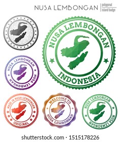 Nusa Lembongan badge. Colorful polygonal island symbol. Multicolored geometric Nusa Lembongan logos set. Vector illustration.