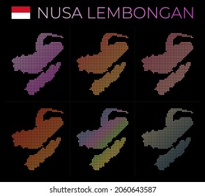 Nusa Lembongan dotted map set. Map of Nusa Lembongan in dotted style. Borders of the island filled with beautiful smooth gradient circles. Beautiful vector illustration.