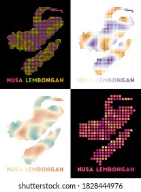 Nusa Lembongan map. Collection of maps of Nusa Lembongan in a dotted style. Borders of the island filled with rectangles for your design. Vector illustration.