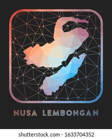 Nusa Lembongan map design. Vector low poly map of the island. Nusa Lembongan icon in geometric style. The island shape with polygonal gradient and mesh on dark background.