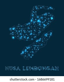 Mapa de la red de Nusa Lembongan. Mapa geométrico abstracto de la isla. Conexión a Internet y diseño de telecomunicaciones. Increíble ilustración vectorial.