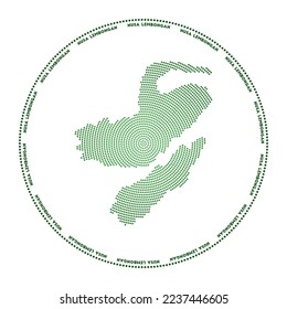 Nusa Lembongan round logo. Digital style shape of Nusa Lembongan in dotted circle with island name. Tech icon of the island with gradiented dots. Artistic vector illustration.