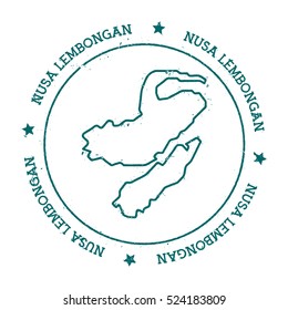 Nusa Lembongan vector map. Retro vintage insignia with island map. Distressed travel stamp with Nusa Lembongan text wrapped around a circle and stars. Nusa Lembongan map vector illustration.