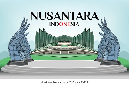 Nusantara Capital City (IKN), Indonésia. Vetor de Fundo Eps.10