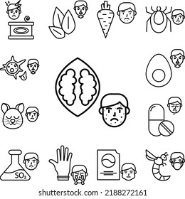 Nut, allergic face icon in a collection with other items
