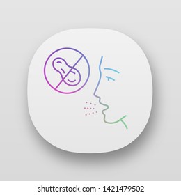 Nut allergy app icon. Peanut allergens. Use of nut free product. Food intolerance. Ban of allergenic ingredient. UI/UX user interface. Web or mobile applications. Vector isolated illustration