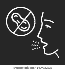 Nut allergy chalk icon. Peanut allergens. Use of nut free product. Allergic disease. Food intolerance. Reaction of immune system. Ban of allergenic ingredient. Isolated vector chalkboard illustration