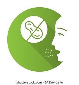 Nut allergy flat design long shadow glyph icon. Peanut allergens. Use of nut free product. Allergic disease. Food intolerance. Ban of allergenic ingredient. Vector silhouette illustration