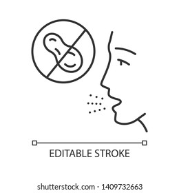 Nut allergy linear icon. Peanut allergens. Use of nut free product. Allergic disease. Allergenic ingredient. Thin line illustration. Contour symbol. Vector isolated outline drawing. Editable stroke